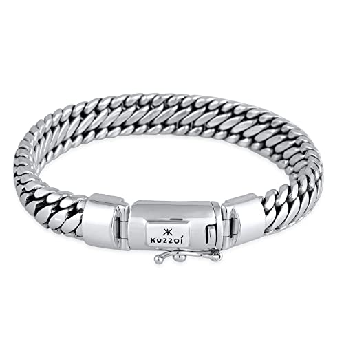 Kuzzoi „Buddha“ Silber-Armband für Herren, handgefertigtes Panzer-Armband aus echtem, massiven 925er Sterling Silber, luxuriöses Herren-Armband Gravur, 10mm breit, 66g schwer 335201-021