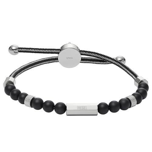 Diesel Armband Für Männer Perlen, 16.5Cm-25Cm Schwarzes Halbedelstein-Armband, DX1151040