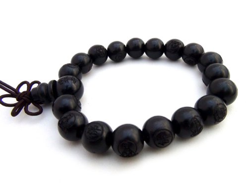 Agathe Creation – Armband – Buddhistische Gebetskette – Perlen aus Holz von ébéne – Durchmesser 10,5 mm – Perlen gemeißelter – N & # X153 UD des Glücks – – Schwarz – Größe passgenau – handgefertigt