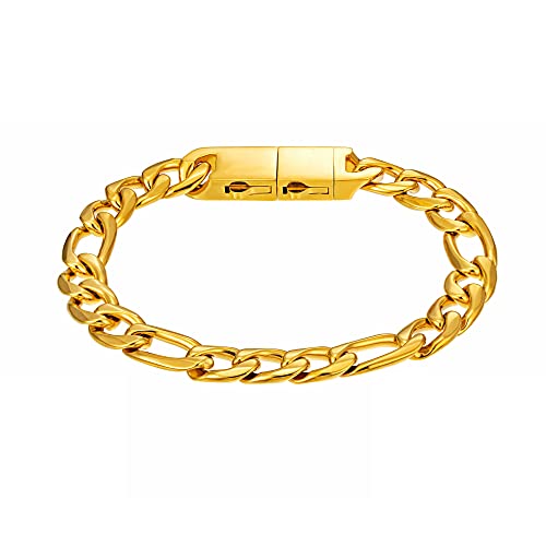 Speroto armband herren, herren armband, figaro chain,hip-hop armkette, silberkette armband, edelstahl armband(gold,9mm,22cm)