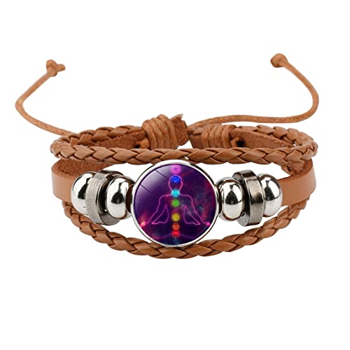 TianWlio Leder-Chakra-Kristall-Per len-Yoga-Armband Handgefertigter Zeit-Edelstein Sieben mehrschichtige gewebte Armband-Armbänder Weißes Armband Silikon (E, One Size)