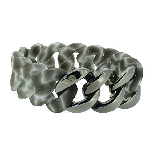 Hanse-Klunker Armband Damen ORIGINAL Silikon Muster Grau Weiss, Edelstahl Gun Metal Frauen Mädchen Größe 19-20 cm inkl. Schmuck-Geschenk-Box
