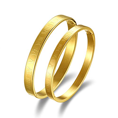 JewelryWe Armreif Herren Römische Ziffern: Edelstahl Römische Zahlen Armband Paar Partner Armspange mit Gravur Gold Geschenk für Männer