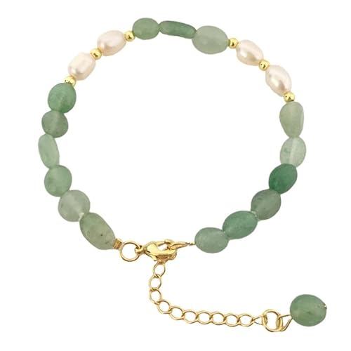 GLWANJG Natural unregelmäßiger Perle Armband Fashion Grüne Aventurine Armreifen Handgelenk Kette Freundschaftsarmband for Frau Dame Metal Color