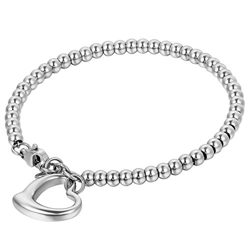 OIDEA Damen Armband Kugelkette Herz: Armkette aus Edelstahl Silber Kugeln Armreif Handgelenk Armschmuck Geschenk für Frauen Mädchen Valentinstag