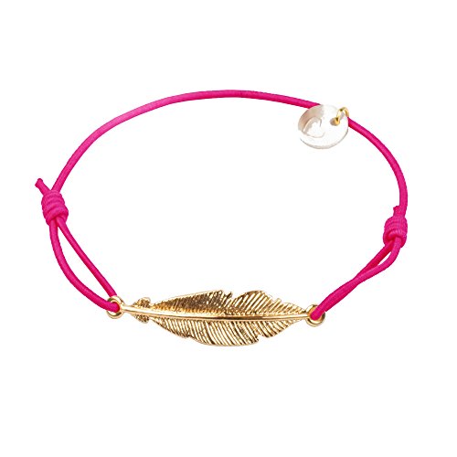 lua accessories - Armband Damen - Elastikband - größenverstellbar - hochwertig vergoldetes Federmotiv - Small Feather gold (pink)