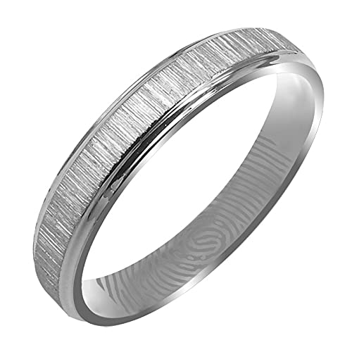 Everstone Personalisieren Fingerabdruck Gravieren Paar Ringe Eheringe, Titane Ring Hochzeit, Verlobung, Alltag, Männer Damen Partnerringe Eheringe, Größe 46 bis 77 Farbe: Platin 6MM 4MM