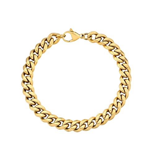 AYOUYA KRKC&CO Herren Armband, 18K Gold Vergoldet Edelstahl Cuban Armband 8mm, Nickelfrei Hip Hop Gliederarmband Panzerkette Armband für Männer Herren(8mm-18K Gold Vergoldet, 21.6)