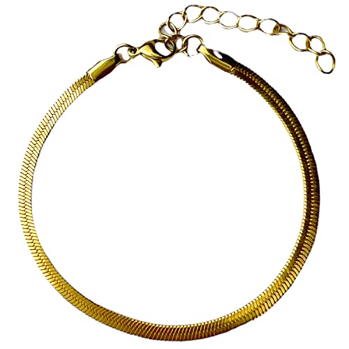 Selfmade Jewelry Armkettchen Damen Schlangenketten Armband flach Gold Stainless Steel rostfreier Stahl Größenverstellbar inkl. Schmuck-Schachtel