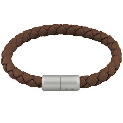 Adamo Herrenarmband Leder braun geflochten mit Edelstahl-Magnetschließe Länge 23 cm