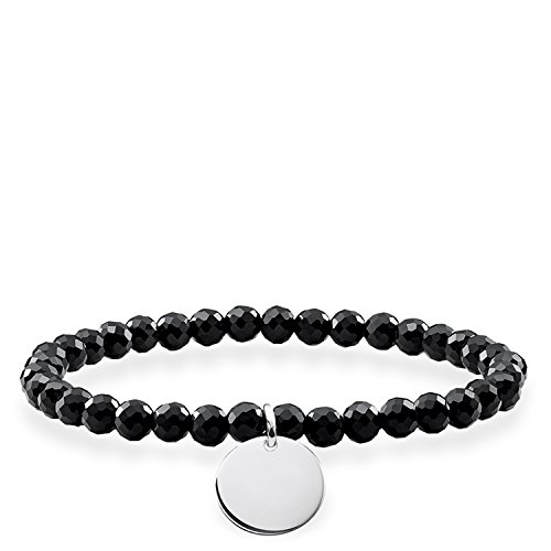 Thomas Sabo Damen-Armband Love Bridge Perlen aus facettiertem Obsidian mit Gravurscheibe 925 Silber Quarz schwarz 15.5 cm - LBA0113-840-11-L16,5