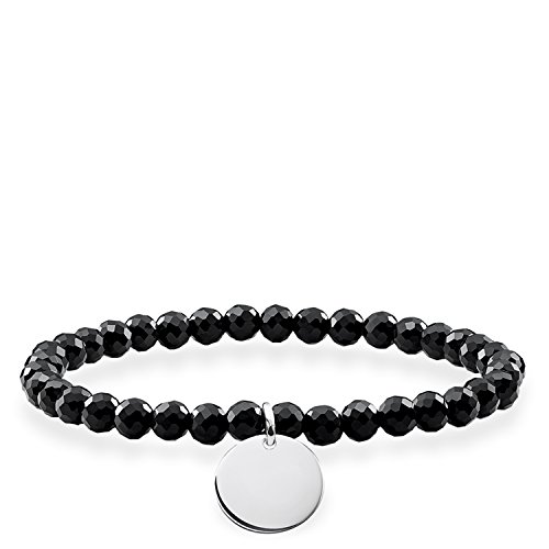 Thomas Sabo Damen-Armband Love Bridge Perlen aus facettiertem Obsidian mit Gravurscheibe 925 Silber Quarz schwarz 16.5 cm - LBA0113-840-11-L15,5