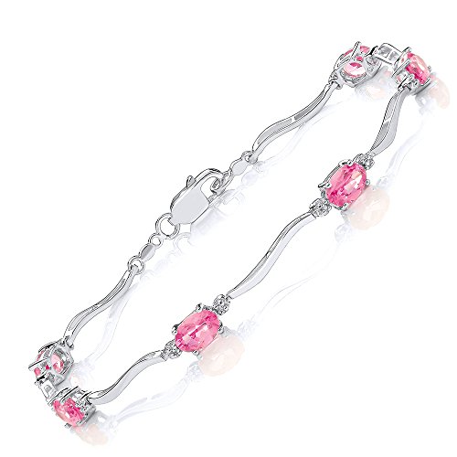 Theia Armband mit Wellengliedern Sterling Silber Oval 3 Karat Rosa Saphir Edelstein mit Diamanten 18 cm