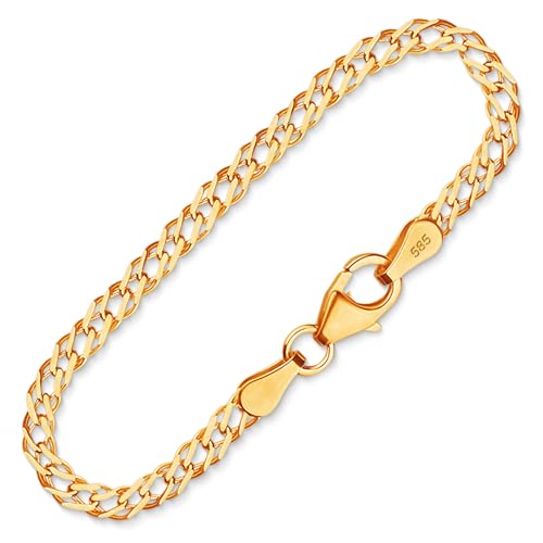 EDELIND Feines Armband Damen Herren 585 Echt Gold 2.9mm Zwillingspanzerkette Gelbgold Armkette Länge 19cm Goldarmband mit Geschenk Box Made in Germany