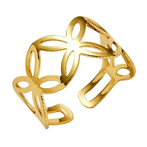 WEITING Fashion Gold Farbe Silber Farbe Öffnungsring für Damen Herren Lagre Breiter Ring Hip Hop Punk Fingerringe Einfacher Boho Schmuck Größenverstellbar 14I3AJ005-1