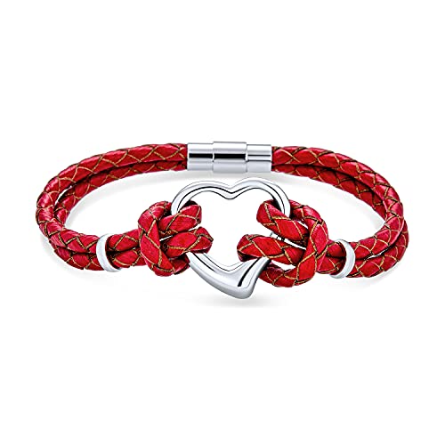 Bling Jewelry Offen Heart Red Woven Weave Dünne Braided Cord Multi Strand Für Frauen Für Freundin Silver Tone Steel