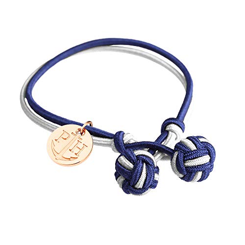 PAUL HEWITT Damen Knotenarmband Knot - Armband Frauen in Marineblau-Weiß, Armband Damen mit Anker-Charm aus IP-Edelstahl (Roségold)
