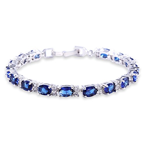 GULICX Weißgold-galvanisierte Zirkonia, blauer Kristallarmreif, römisches Tennis-Armband, Sapphire-farbene Gliederkette