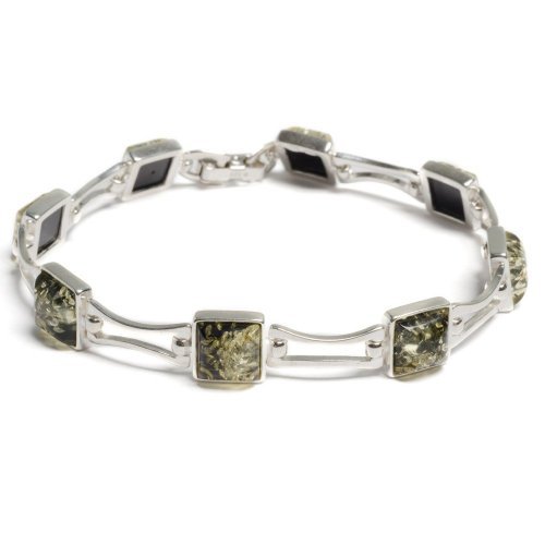HENRYKA Klassische Baltischer Bernstein Silber und Grün Bernstein Quadrate Armband
