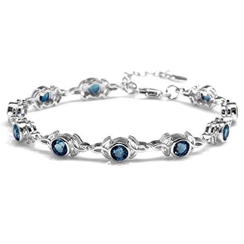 6,3 ct. Echter blautopas 925 Sterling Silber triquetra Keltischer Knoten 17,8–21,6 cm Adj. Armband