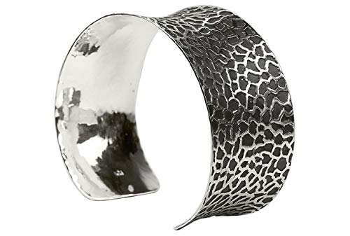 SILBERMOOS Damen Armreif Armspange geschwärzt offen konkav massiv Rochenleder Muster 925 Sterling Silber