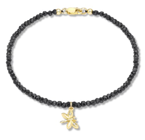 Carissima Gold Damen 9k (375) Gelbgold 0.01ct Diamant Set Butterfly Charme auf Schwarz Spinel Armband 19 cm/7.5zoll 1.28.697G