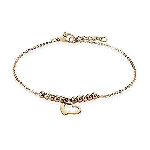 Bungsa Bettelarmband Herz & Kugeln roségold für Damen (Edelstahl Damenarmband Herrenarmband Bracelet Chirurgenstahl Schmuck rosé Beads)