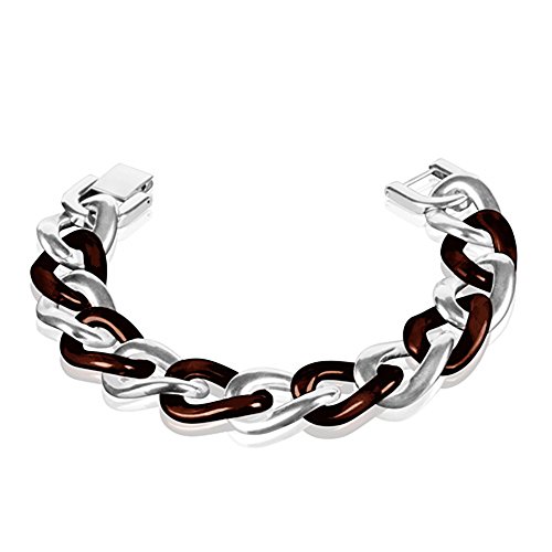 Taffstyle® Schmuck Damen Bicolor Luxus Keramik & Edelstahl Panzer Armband Bracelet Panzerarmband Gliederarmband Edelstahlarmband - Silber / Braun