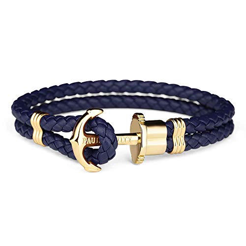 Paul Hewitt Anker Armband PHREP - Lederarmband fu?r Damen und Herren (Marineblau), Männer und Frauen Armband mit Anker Schmuck aus IP-Edelstahl (Gold)