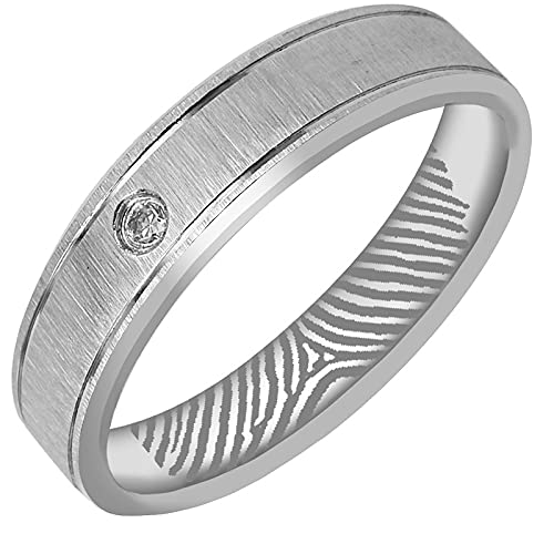 Everstone Personalisieren Fingerabdruck Gravieren Paar Ringe Eheringe, Titane Ring Hochzeit, Verlobung, Alltag, Männer Damen Partnerringe Eheringe, Größe 46 bis 77 Farbe: Platin 6MM 4MM