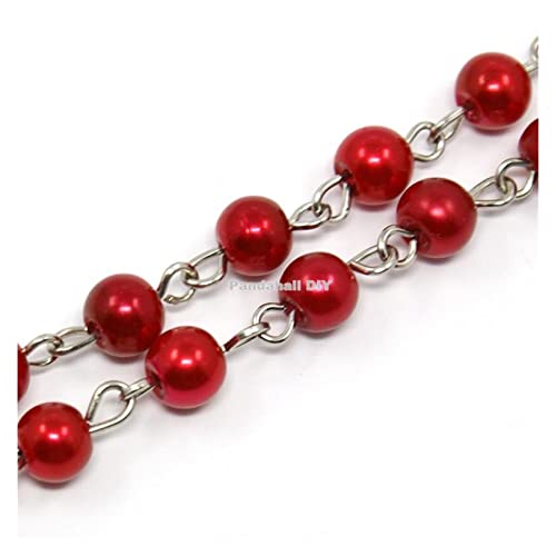 HAIJUNSM DIY-Kette 8 mm handgefertigte Glasperlen -Perlenketten for Schmuckherstellung DIY mit Platin -Augenweichen, 1 m (39,3 ); ungefähr 77pcs/Strang, 5strands/Los (Color : Red)