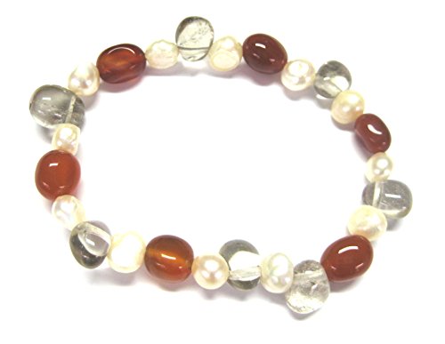 Armband Bergkristall Süßwasserzuchtperle Carneol (gebrannt)