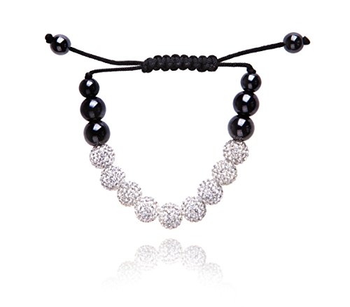Karisma Shambala Damen Armband 10 mm Kristalkugeln mit Kristall Elements Stoff Schwarz Weiss
