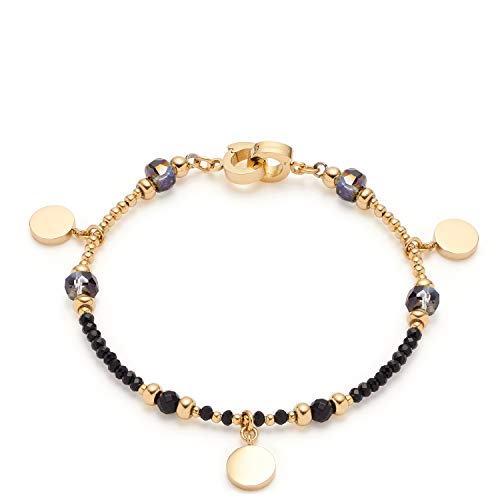 JEWELS BY LEONARDO Armband Clip & Mix Cesira • Arm-Kette aus goldfarbenem Edelstahl • facettierte Glaskristall-Perlen und Münzanhänger • 18,5 cm Länge • besonderes Schmuck Geschenk für Frauen • 018305