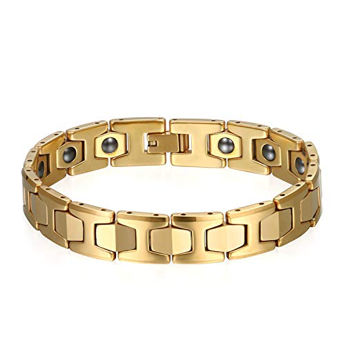 JewelryWe Schmuck Herren Magnet Armband, Wolfram Wolframcarbid, 12mm Breit I Sechseck Link Atemberaubendes Solides Poliert Magnetarmband Gliederarmband, Gold