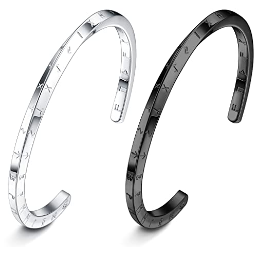 JeweBella 2 Stücke Wikinger Möbius Armband Herren Edelstahl Nordic Amulett Armband Silber/Schwarz Möbius Armband Verdrehte Runen Talisman Armband Herren Wikinger Schmuck