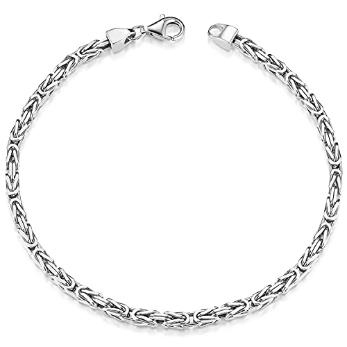 MATERIA Königskette 925 Silber Herren Armband 3mm diamantiert rhodiniert deutsche Fertigung #SA-36, Länge:18 cm