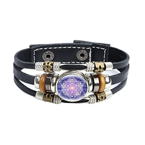 CHUNNUAN Mysterious Metatron Cube Armband Heilige Geometrie Blume des Lebens Glas Druckknopf Geflochtene Lederarmbänder Damen Herren Schmuck Stil 5