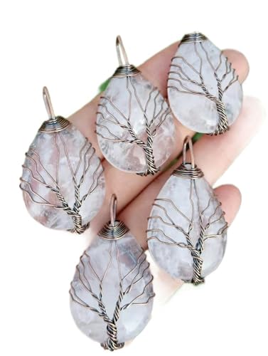 5 Stück Bergkristall Edelsteine Stein Lebensbaum Anhänger - Standard