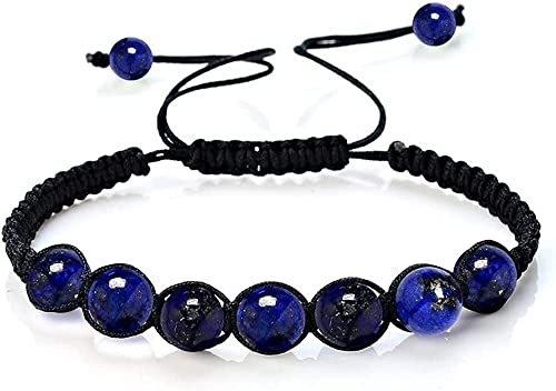 Armband for Frauen, Freundschaftsarmband, Armbänder for Frauen, Vintage, schwarzes Seil, geflochtene Armreifen, 8 mm, natürliche Lapislazuli-Perlen, verstellbare Charm-Armbänder, Persönlichkeit