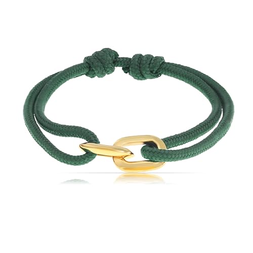 Made by Nami Surfer-Armband Herren & Damen • Segeltau Armband Handgemacht & Geflochten • Maritimes Armband • Minimalistisches Armband • 100% Wasserfest & verstellbar • Geschenke Männer (Grün Gold)