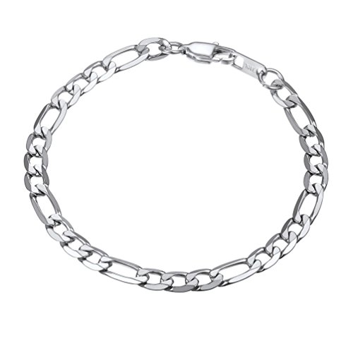 PLABBDPL Elegantes Armband in Kette (Figarokette Armband),Glänzend Edelstahl Armband Herren Silber - Breite 6mm - Länge 19CM für Männer und Frauen