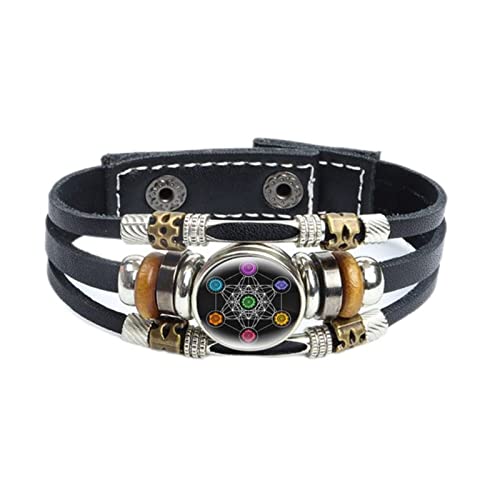 CHUNNUAN Mysterious Metatron Cube Armband Heilige Geometrie Blume des Lebens Glas Druckknopf Geflochtene Lederarmbänder Damen Herren Schmuck Stil 1