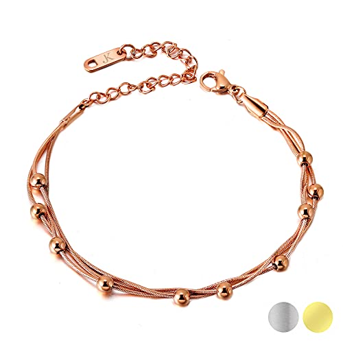 Kim Johanson Edelstahl Damen Armband *Dream* in Silber, Gold & Roségold | Armkette mit beweglichen Kugeln | Boho Schmuck | Verstellbar inkl. Schmuckbeutel (Rosegold)