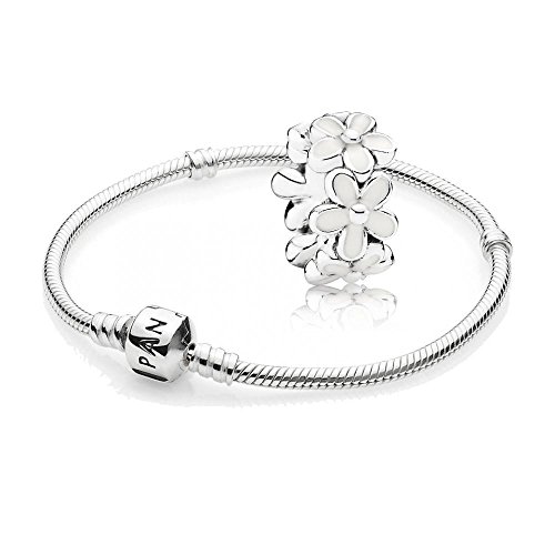 [A] Original Pandora Geschenkset - 1 Silber Armband 590702HV-21 und 1 Silber 791495EN12 Zwischenelement Liebliche Gänseblümchen