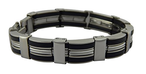 Hanessa Herren-Schmuck Silber Armband Edelstahl Silikon Schwarz Geschenk zu Weihnachten für den Freund/Mann