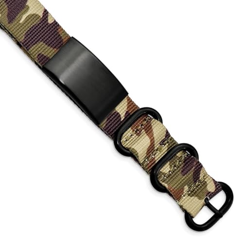 JewelryWeb ID-Armband Edelstahl gebürstet Schwarz 0,75 mm Camo Stoff verstellbar
