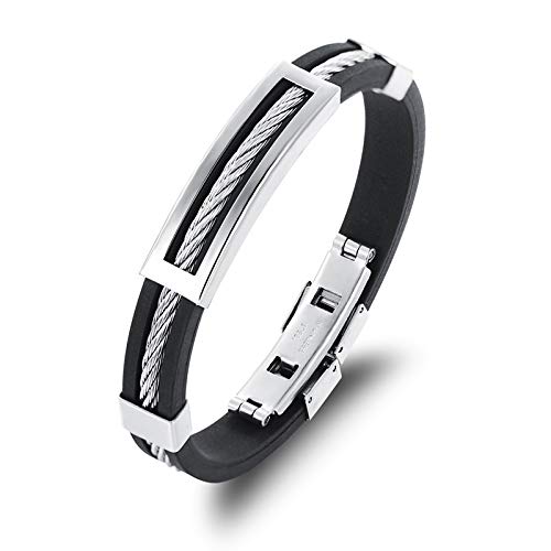 Housweety Jewelry Edelstahl-Armreif geflochten quadratisch hohl Silikon