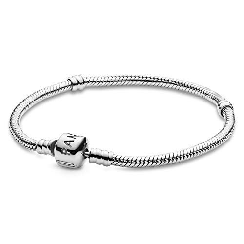 Pandora Moments Schlangen-Gliederarmband mit Zylinderverschluss aus Sterling-Silber, kompatibel mit Charms und Anhängern aus der Moments Kollektion, Größe: 16cm
