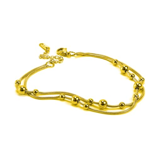 KIM JOHANSON® Edelstahl Damen Armband *Nova* in Silber, Gold & Roségold | Armkette mit vielen beweglichen Kugeln | Wasserfest | Frauen Boho Schmuck | Kreise | Verstellbare Länge | Inkl. Schmuckbeutel